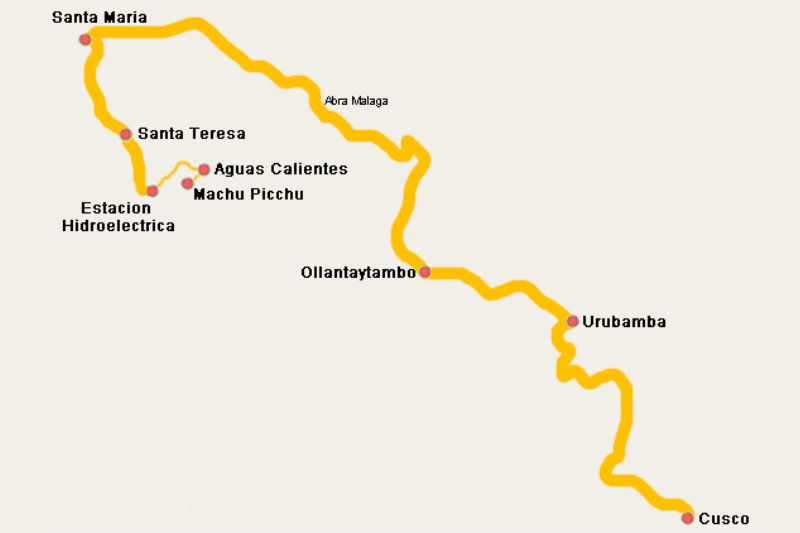 Mapa de Hidroelectrica a Machu Picchu