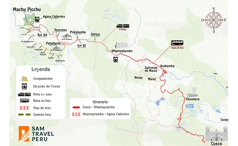 Mapa del tren a Machu Picchu